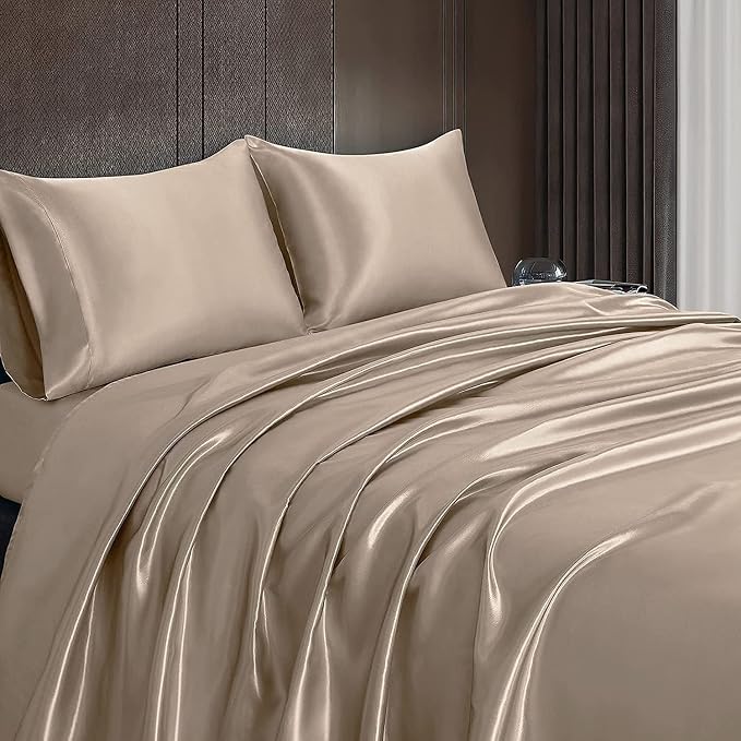 Homiest Taupe Satin Flat Sheet King Size Only, King Top Sheet Silky Bedding - Image 6