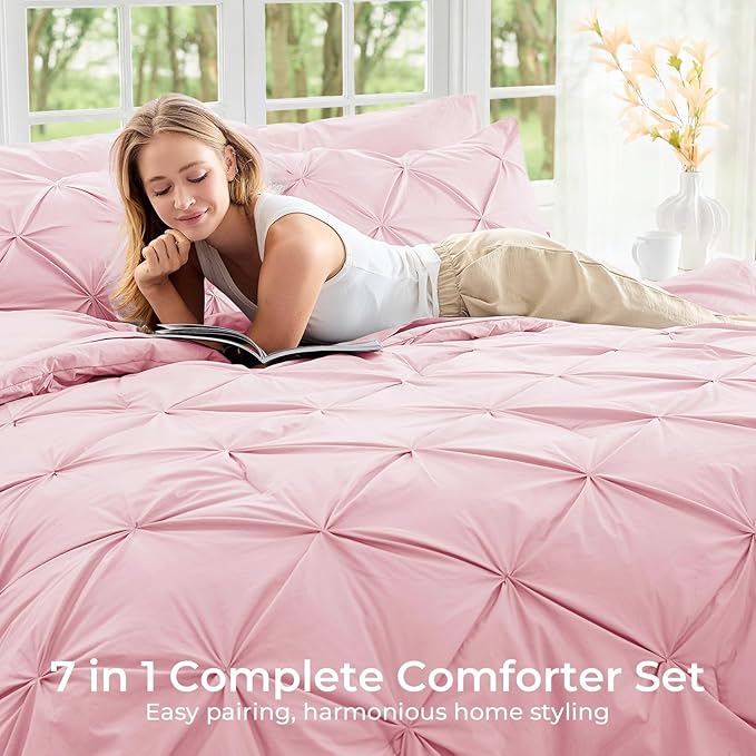 Sasttie Twin XL Comforter Set, 5-Piece Bed in a Bag, Pintuck Bedding Set - Image 6