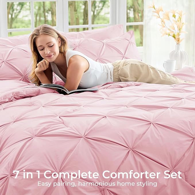 Sasttie California King Comforter Set, 7-Piece Bed in a Bag, Pintuck Bedding - Image 6