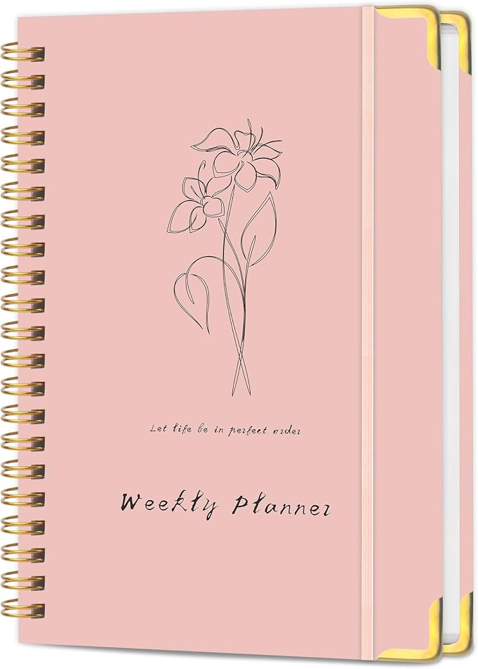 Undated Weekly Planner with Metal Corner Hardcover Notebook, A5 Size Journal by KAICNPAPER