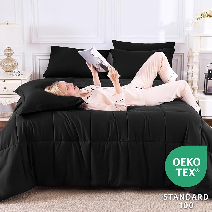 CozyLux Oversized King Comforter Sets Black, 7 Pieces Bed in a Bag, 120x98 Box - Image 3