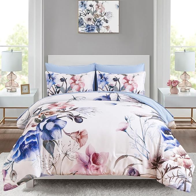 Luxudecor Floral Comforter Set King Size 7 Piece, Elegant Floral Comforter by Luxudecor