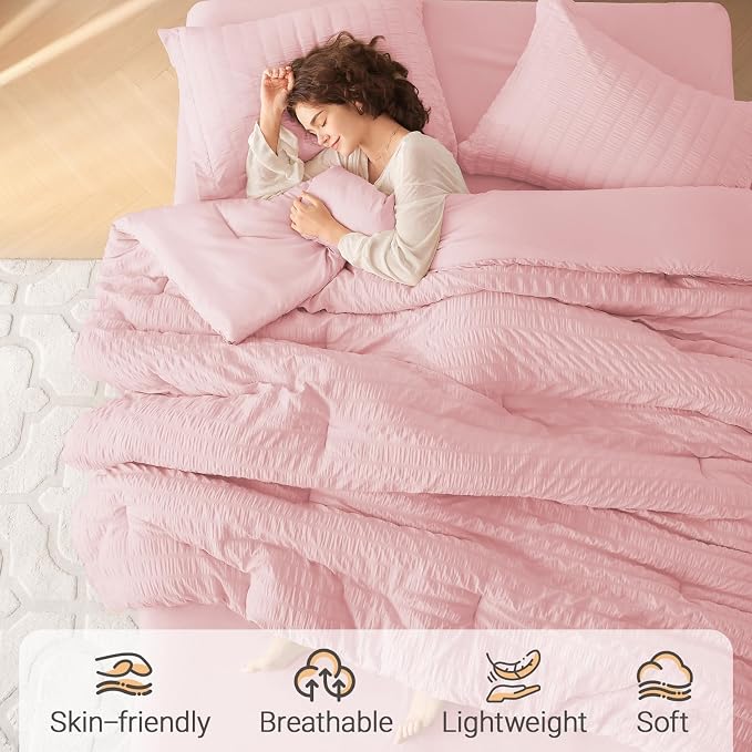 MUXHOMO 5 Pieces Twin XL Comforter Set, Seersucker Bed in a Bag Twin XL Size - Image 2