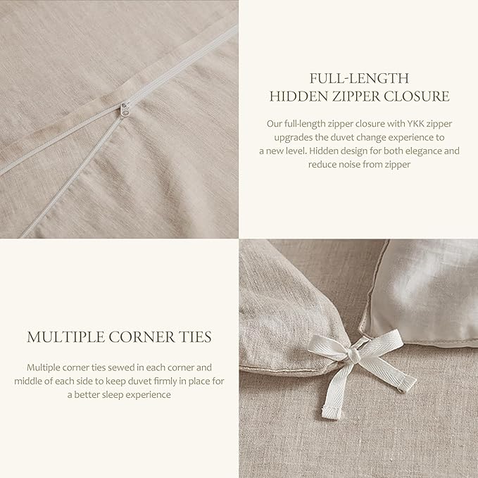 DAPU 100% Linen Duvet Cover Queen, Natural French Flax Breathable Duvet Cover 3 - Image 6