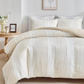 WARMDERN Khaki Striped Weave Duvet Cover King Size, Microfiber Textured Bedding by WARMDERN