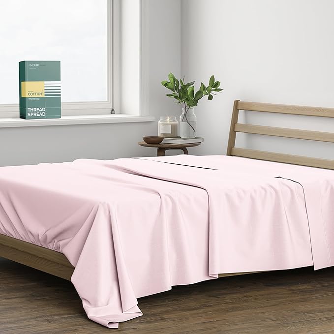THREAD SPREAD 100% Organic Cotton Percale Flat Sheet Twin XL Size by THREADSPREAD