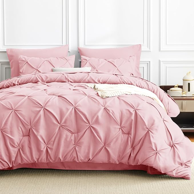 HIMEET Pintuck Bed in a Bag, 5 Pieces Twin XL Comforter Set Pink, Extra Long - Image 8