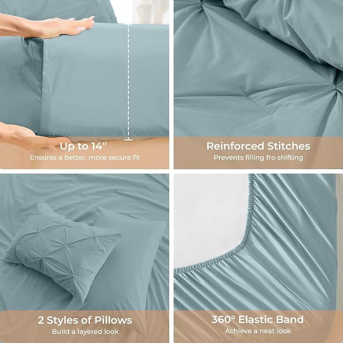 Sasttie California King Comforter Set, 7-Piece Bed in a Bag, Pintuck Bedding - Image 5