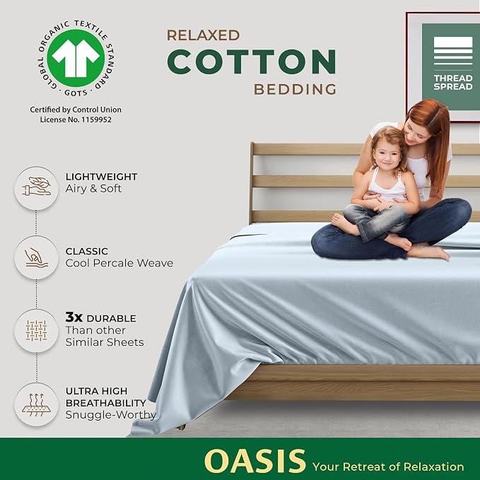 THREAD SPREAD 100% Organic Cotton Percale Flat Sheet Queen Size - Image 2