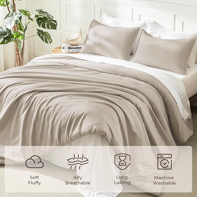 Litanika Oatmeal Comforter King Size, 3 Pieces Lightweight Solid Bedding - Image 3