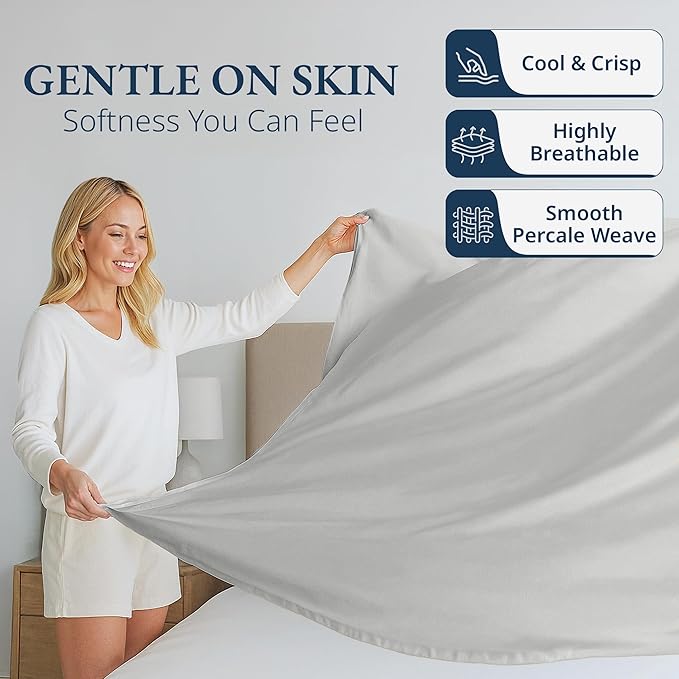 Lane Linen 100% Organic Cotton Twin Size Flat Sheet Only - Image 3