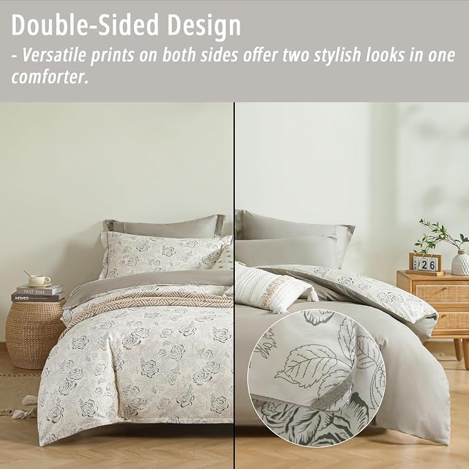 LEMIROE Vintage Botanical Cotton Comforter Queen Size 3PC - Image 4