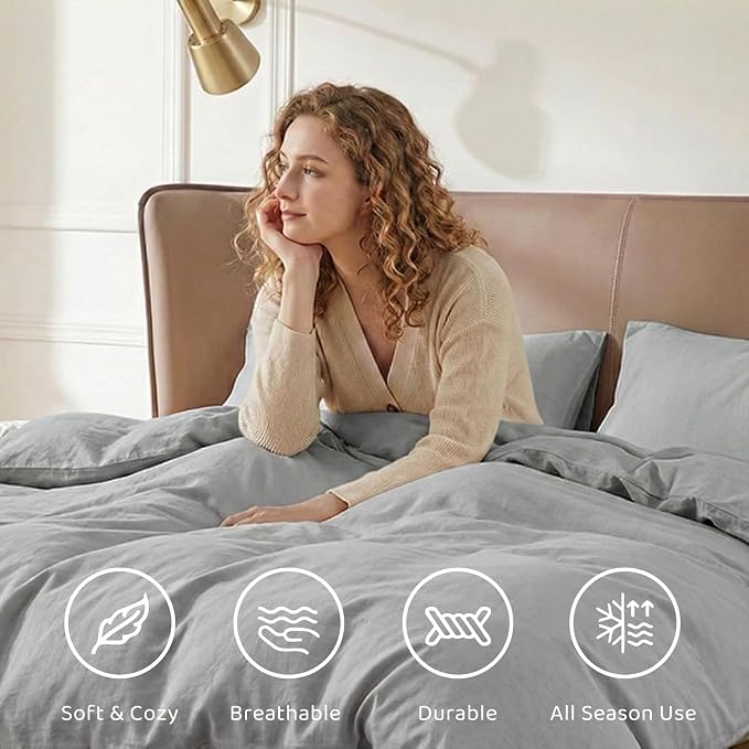 WRENSONGE Full Size Comforter Sets- 7 Pieces Soft Light Grey Bed in a Bag - Image 3