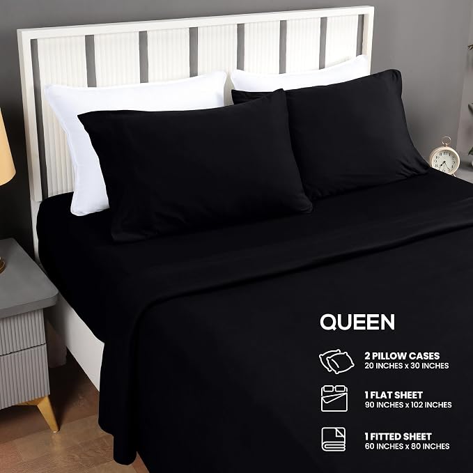 Utopia Jersey Knit 4-Piece Queen Sheet Set Cotton Sheets Soft, Stretchy T-Shirt - Image 2