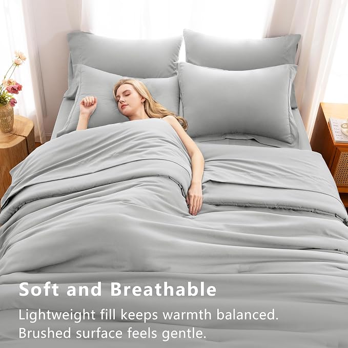 CozyLux Queen Comforter Set Light Grey, 7 Pieces Bed in a Bag Queen Comforter - Image 5