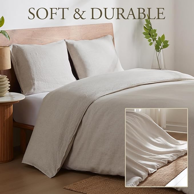 DAPU 100% Linen Duvet Cover Queen, Natural French Flax Breathable Duvet Cover 3 - Image 3