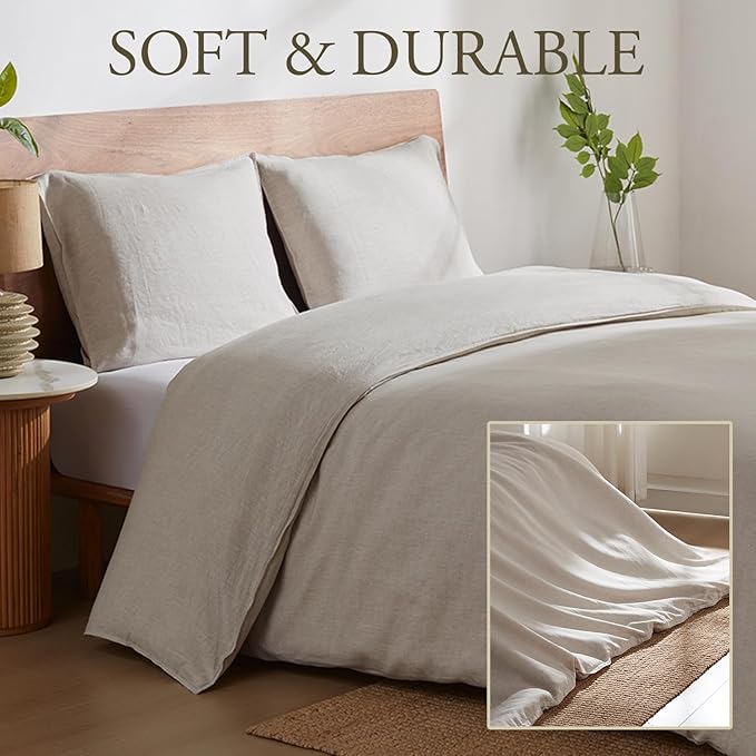 DAPU 100% Linen Duvet Cover Twin 2PCs, Pure Natural French Flax Linen Duvet - Image 3
