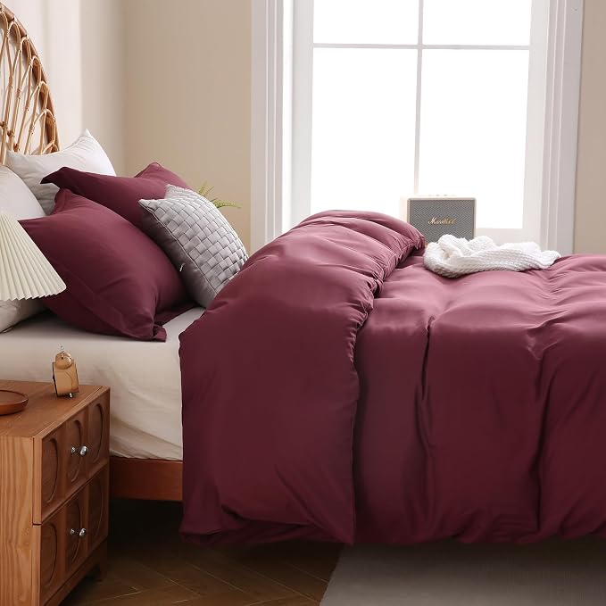 JSD Burgundy Duvet Cover Set Full Size, 3 Piece Duvet Cover - Image 7