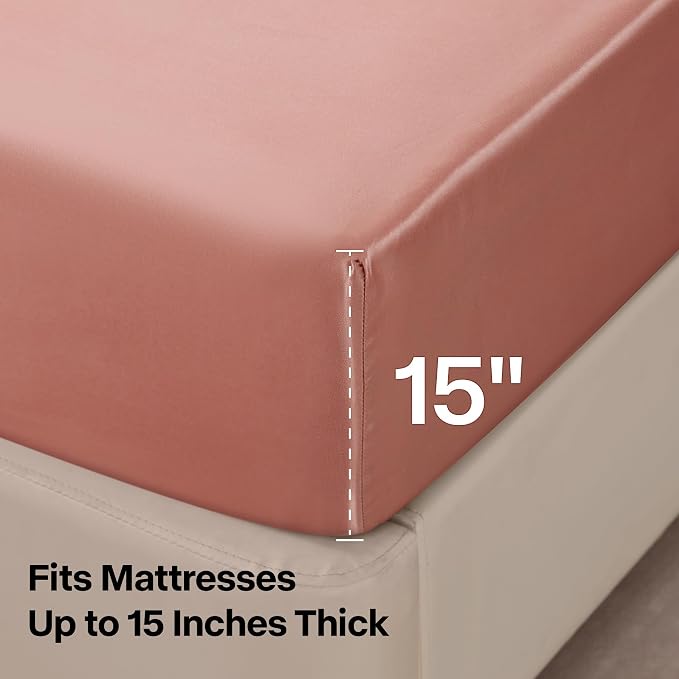 BEDELITE Satin Sheets Twin XL Size Bed Set, Luxury Soft Rose Pink Silky Sheet - Image 5
