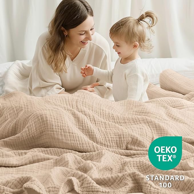 6 Layers Cotton Muslin Blankets Large, Lightweight Cotton Throw, Cooling Soft - Image 6