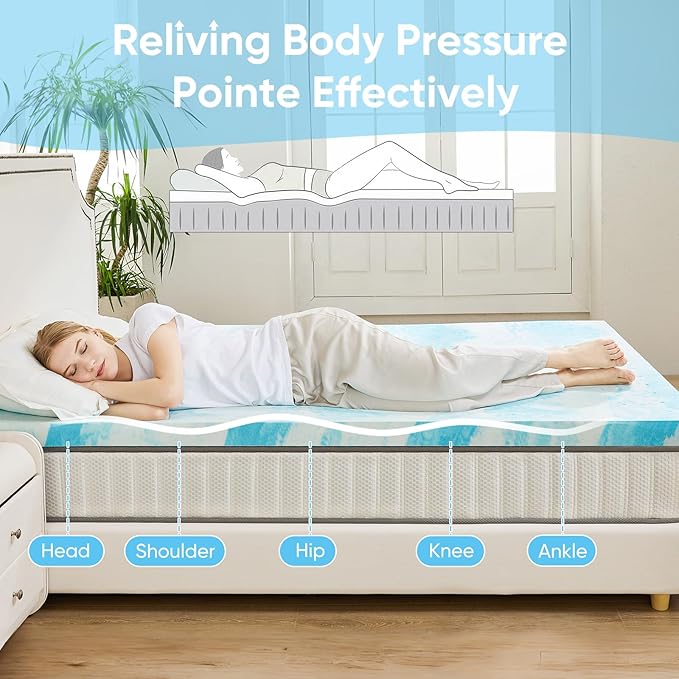 OLIXIS Gel Memory Foam Mattress Topper, Full 4 Inch, Cooling Gel Infused Soft - Image 3