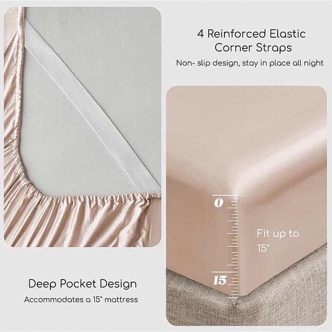 MR&HM Satin Bed Sheets, Twin Size Sheets Set - Image 4
