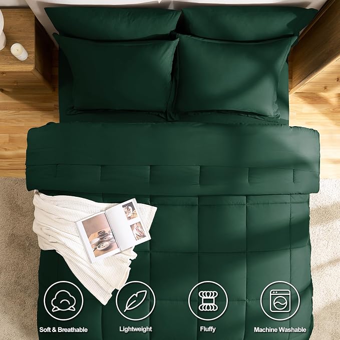 CozyLux Oversized King Comforter Sets Emerald Green, 7 Pieces Bed in a Bag - Image 2