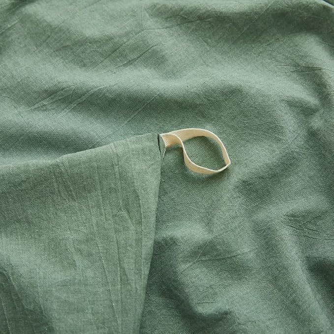 LOVQUE 100% Washed Cotton Duvet Cover King Size, Mint Green Fade-Resistant - Image 4