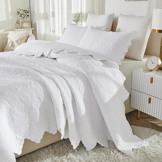 Brandream White Quilts Set Queen Size Bedspreads Cottagecore Farmhouse Bedding - Image 4