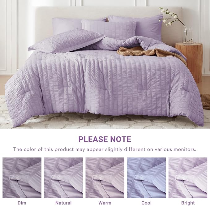 MUXHOMO 7 Pieces King Comforter Set, Seersucker Bed in a Bag King Size - Image 5