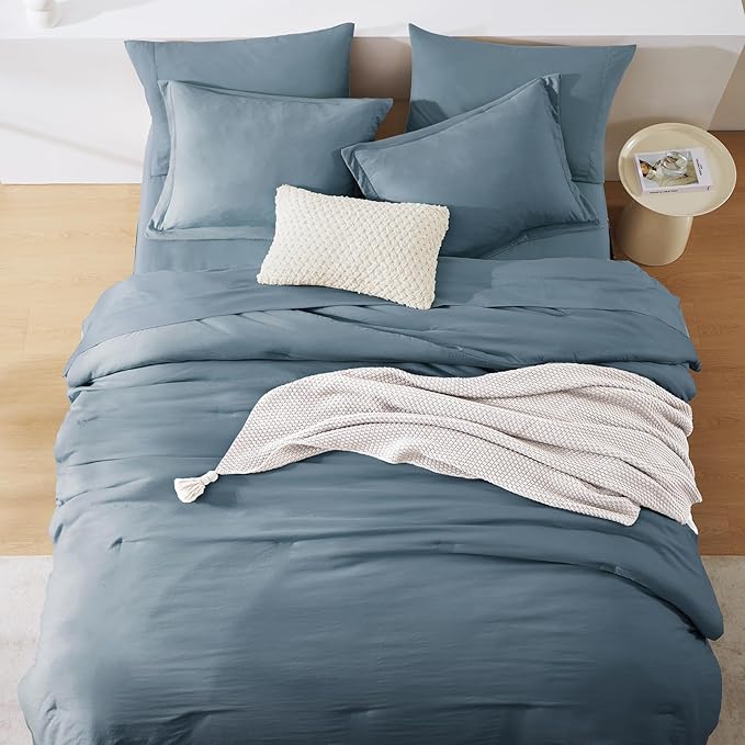 WRENSONGE King Size Comforter Set- 7 Pieces Soft Oxford Blue Bed in a Bag King - Image 5