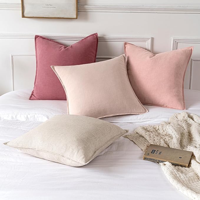 MIULEE Decorative Linen Pillow Covers 18x18 Inch Cranberry Red ​Boho Farmhouse​ - Image 5