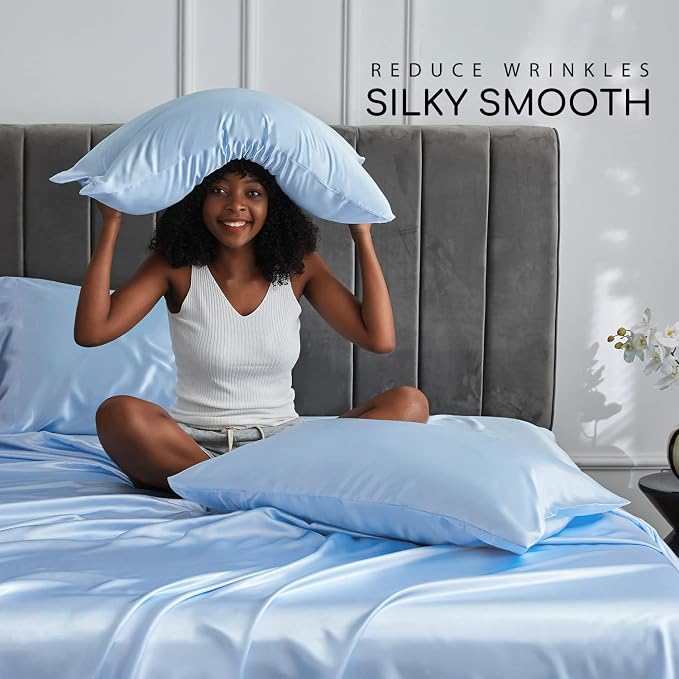 MR&HM Satin Bed Sheets, Twin Size Sheets Set - Image 3
