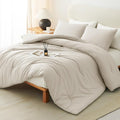CozyLux Beige King Size Comforter Set, 3 Pieces Solid Breathable Quilted Style by CozyLux