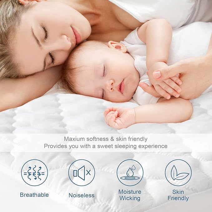 SPRINGSPIRIT Waterproof 2 Pack Cot Mattress Pad/Topper 30'' x 75'', Breathable - Image 2