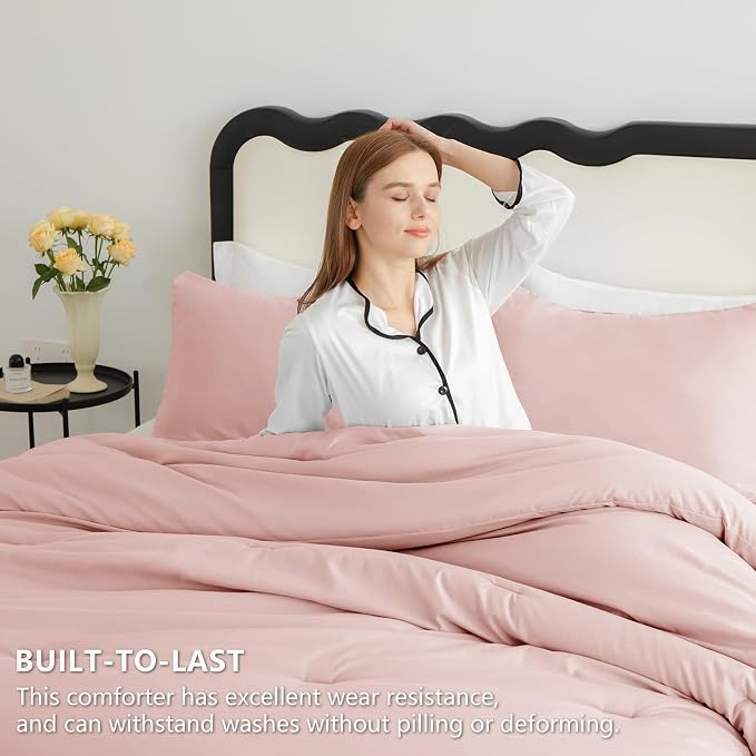 CozyLux King Size Comforter Set Blush Pink, 3 Pieces Solid Comforters King Size - Image 3
