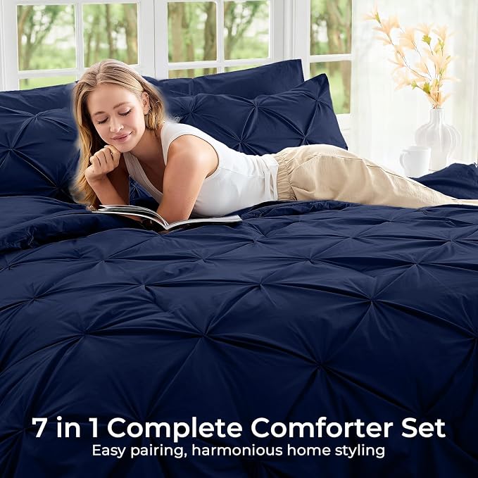 Sasttie Twin Comforter Set, 5-Piece Bed in a Bag, Pintuck Bedding Sets - Image 6
