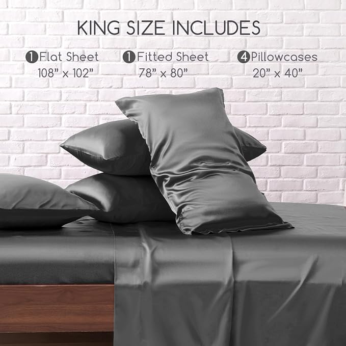 MR&HM Satin Bed Sheets, King Size Sheets Set - Image 2
