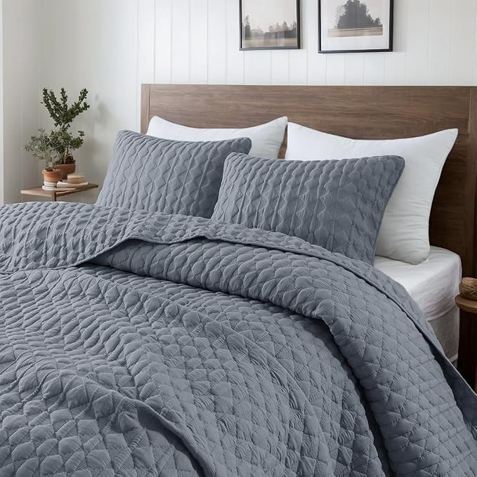 WDCOZY Blue Oversized California Cal King Size Quilt Bedding Sets by WDCOZY
