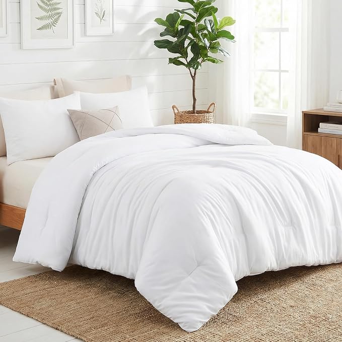 CozyLux White Queen Comforter Set, 3 Pieces Solid Breathable Quilted Boho Style - Image 9
