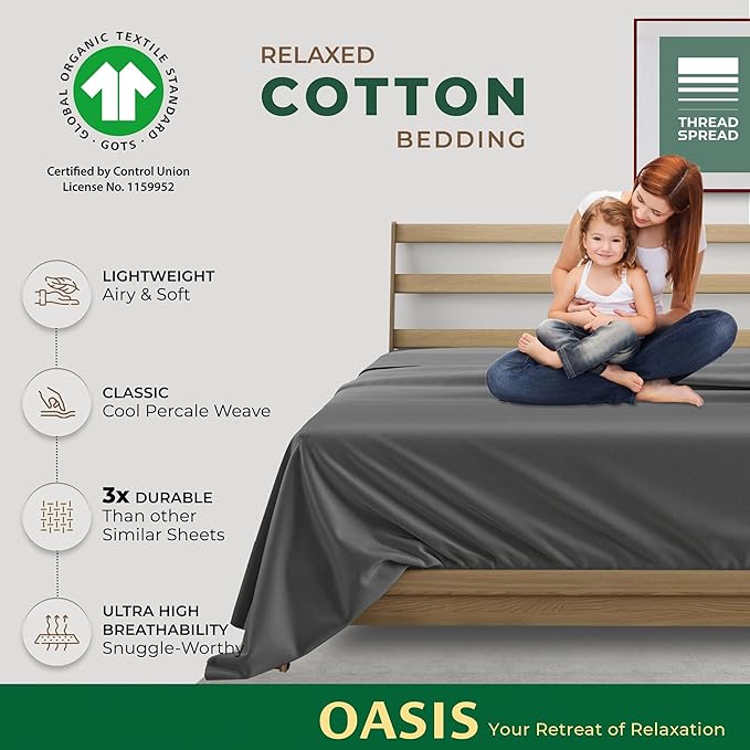 THREAD SPREAD 100% Organic Cotton Percale Flat Sheet Full Size - Image 2