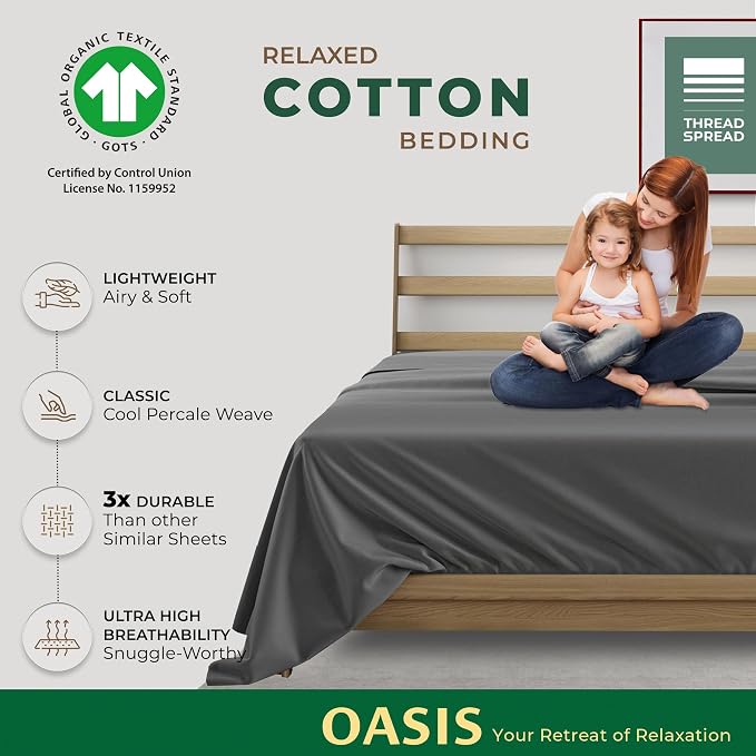 THREAD SPREAD 100% Organic Cotton Percale Flat Sheet California King Size - Image 2