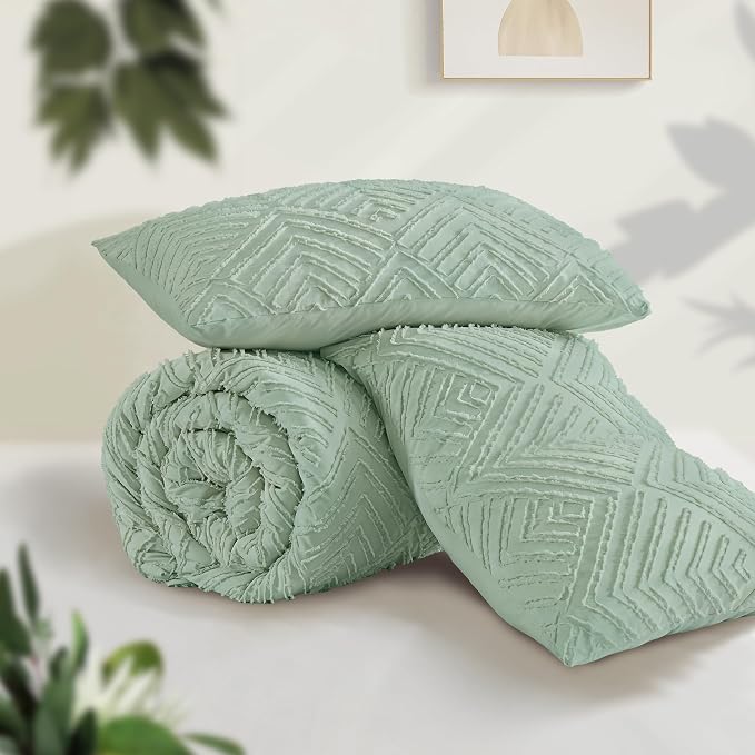 Andency Full Comforter Sets Sage Green, Boho Lightweight and Fluffy Bedding Set - Image 3