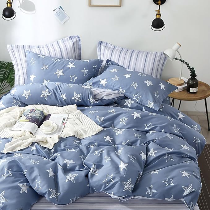 LEMIROE Blue Cotton Comforter Queen Size 3Pcs by LEMIROEBEDDING