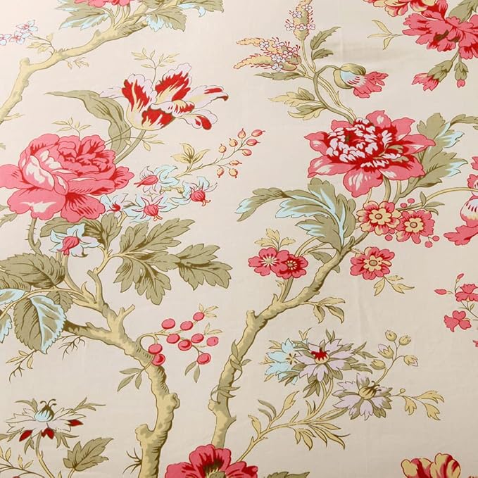 mixinni Red Floral Duvet Cover Queen Green Leaves Pattern Bedding Duvet Cover - Image 4