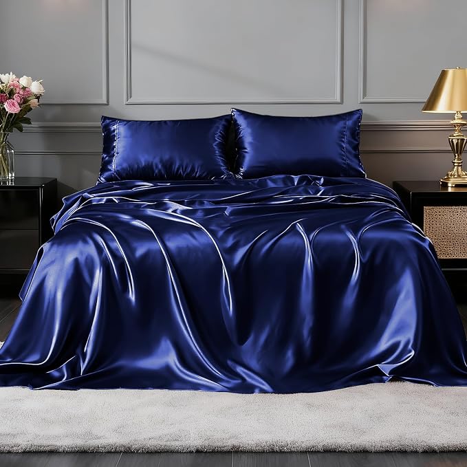FreshCulture Satin Sheets Queen Size Bed Set- 4 Piece Luxury Soft Silky Queen - Image 2