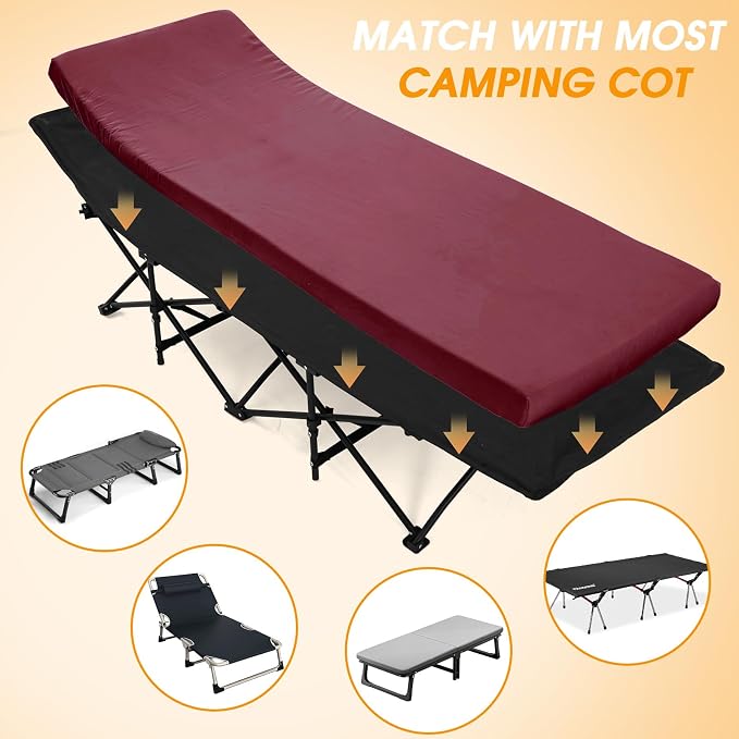 CYMULA Camping Cot Mattress 2in Memory Foam Sleeping Pad, Soft Warm Non-Slip - Image 3