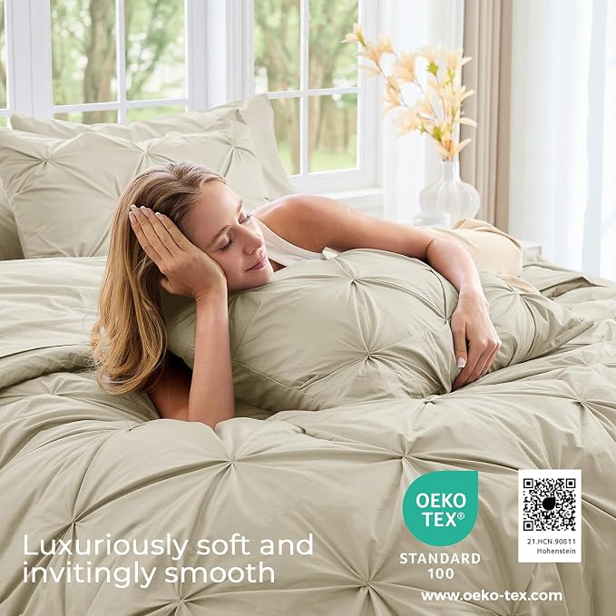 Sasttie Queen Comforter Set, 7-Piece Bed in a Bag, Pintuck Bedding Sets - Image 3