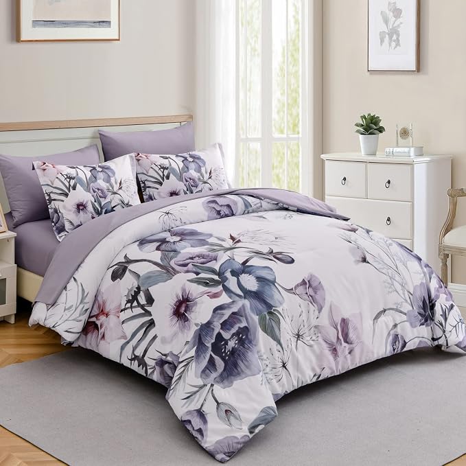 Luxudecor Floral Comforter Set Full Size 7 Piece, Elegant Floral Comforter - Image 2