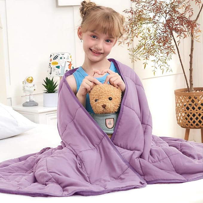 Purple Weighted Blanket Kids 5lbs, Cooling Heavy Throw Blanket by BETU